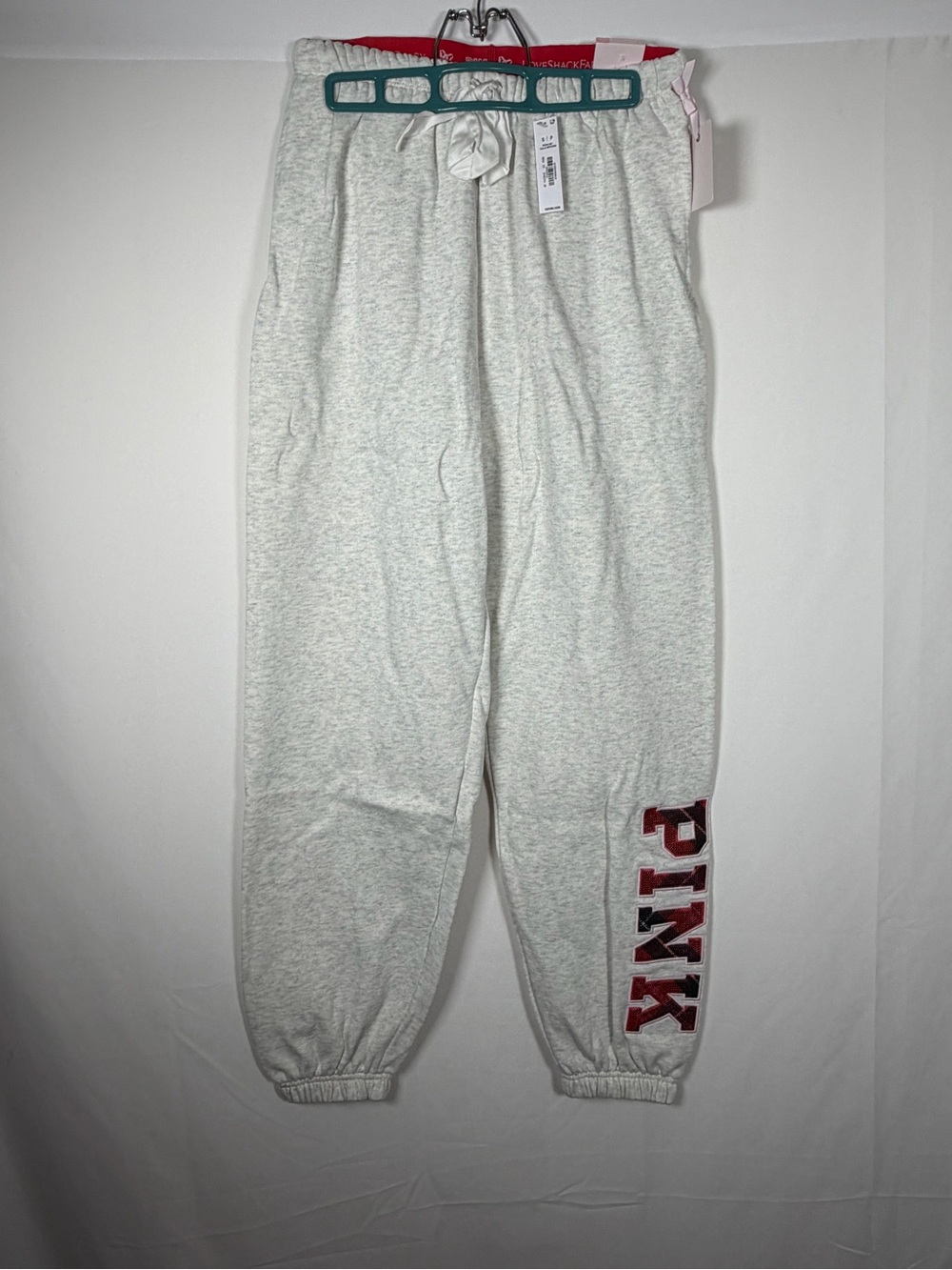 LoveShackFancy x VS Pink Heather Gray Joggers with Red Logo